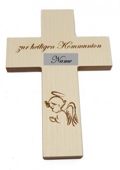 Holzkreuz zur Erstkommunion mit eingraviertem Namen